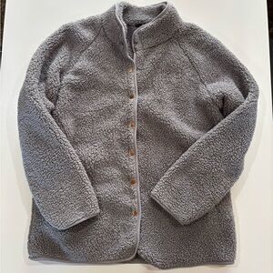 Women's Grey Sherpa Snap-Front Puffer Jacket